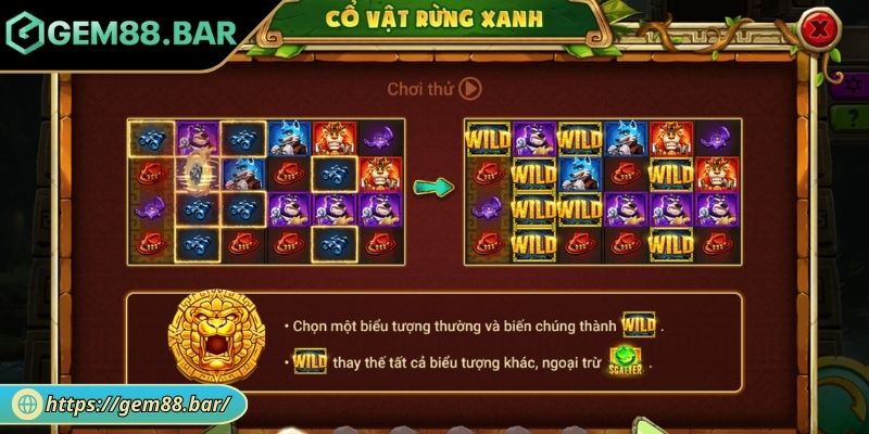 Cổ Vật Rừng Xanh - Biểu Tượng Và Bí Quyết Quay Hũ GEM88 2 Biểu tượng Scatter trong game